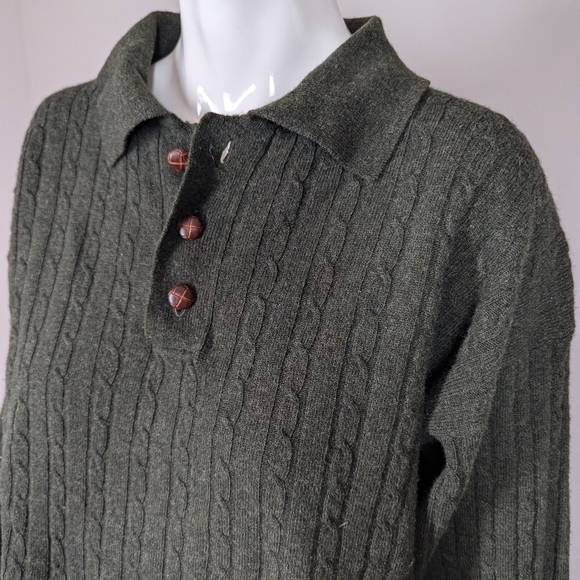 Vintage 90s West Coast Wool Cable Knit Sweater Olive Green Oversized Grandpa Sty - Picture 9 of 11